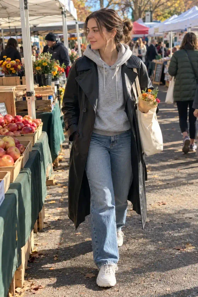 Hoodie, straight jeans, and