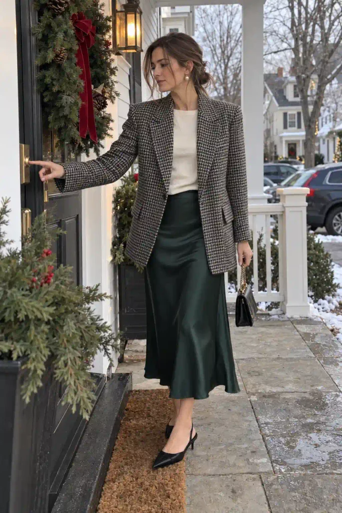 Houndstooth blazer with a satin