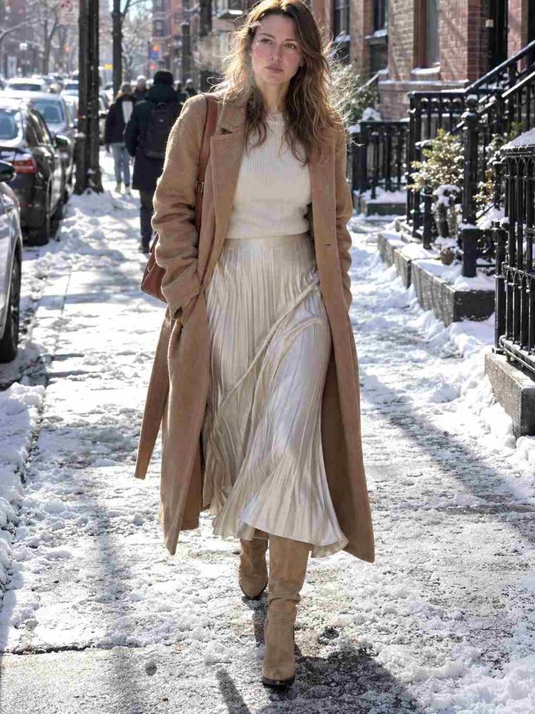 Ivory pleated satin midi 