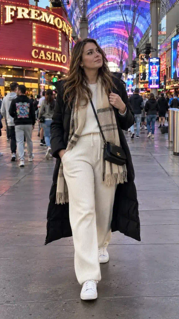 Knit matching set with a long puffer