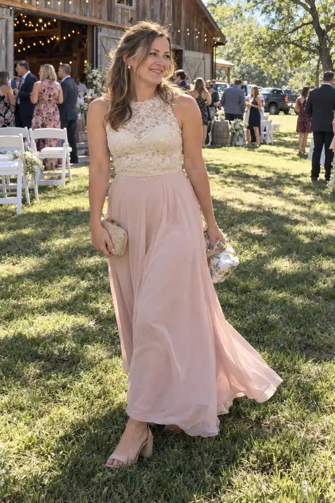 Lace bodice and chiffon skirt