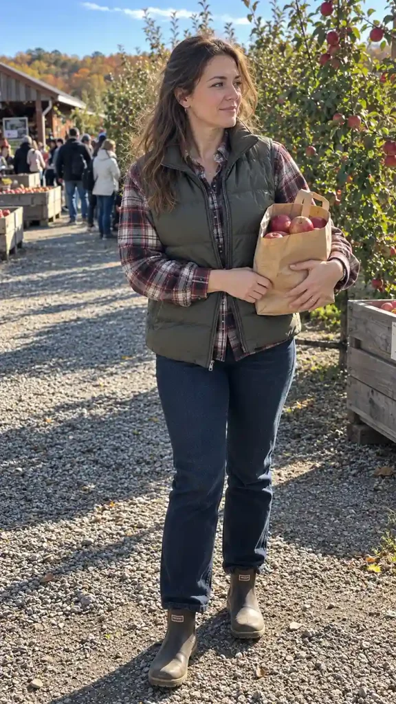 Layered under a puffer vest