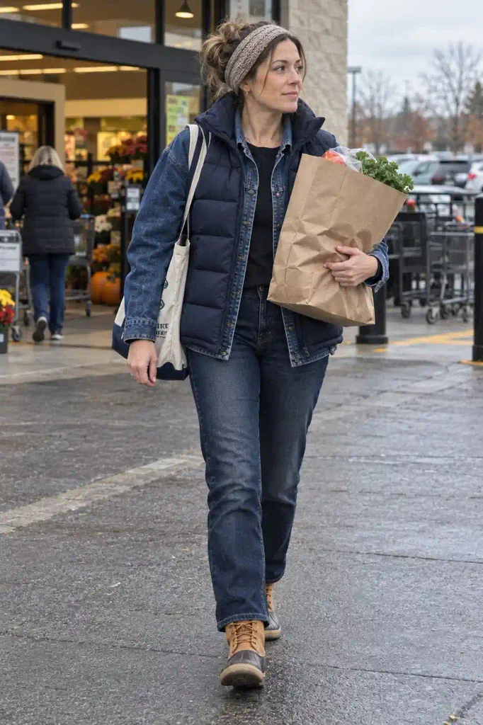 Layered with a puffer vest
