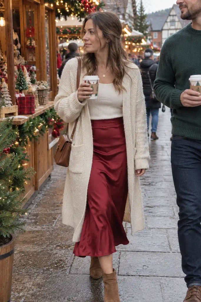 Leather jacket and red dress