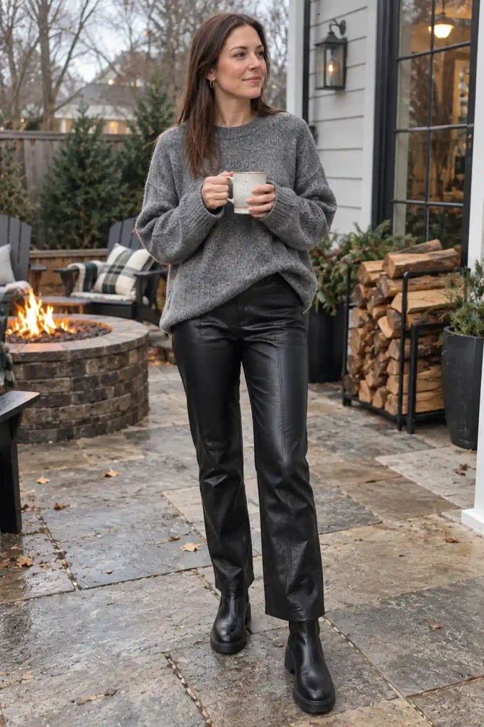 Leather-look pants