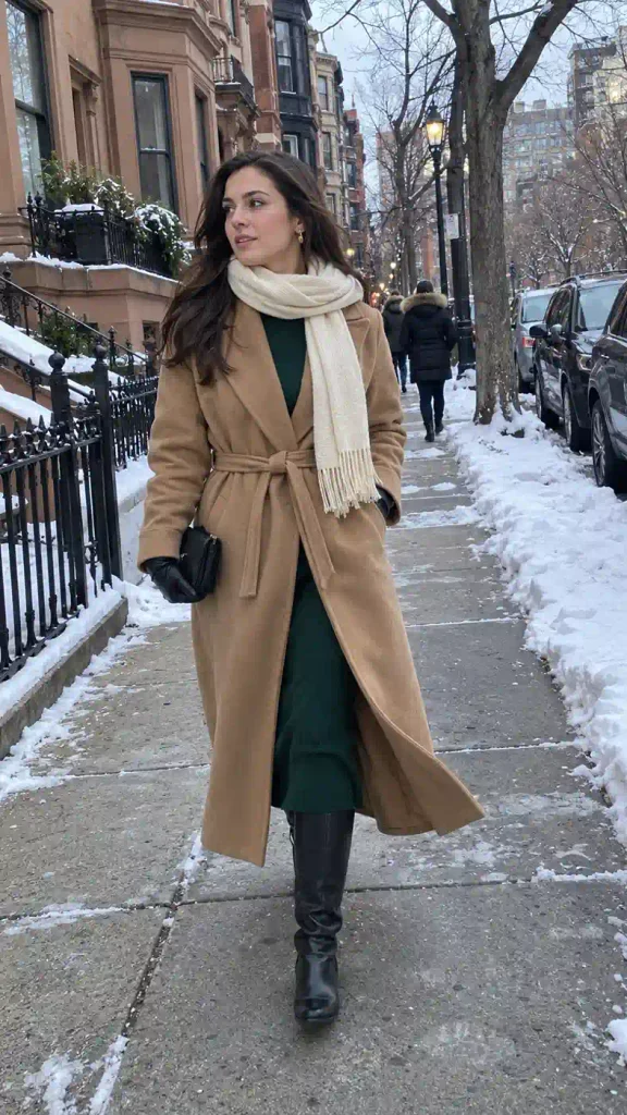 Long wool coat in camel or cream