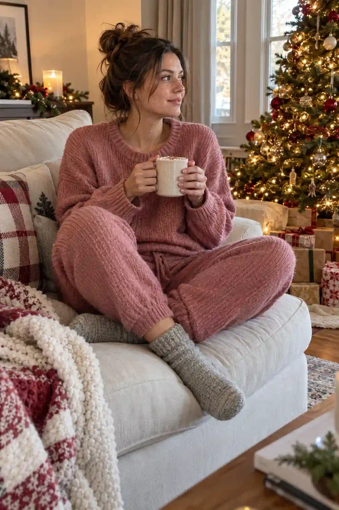 Matching knit set for lounging