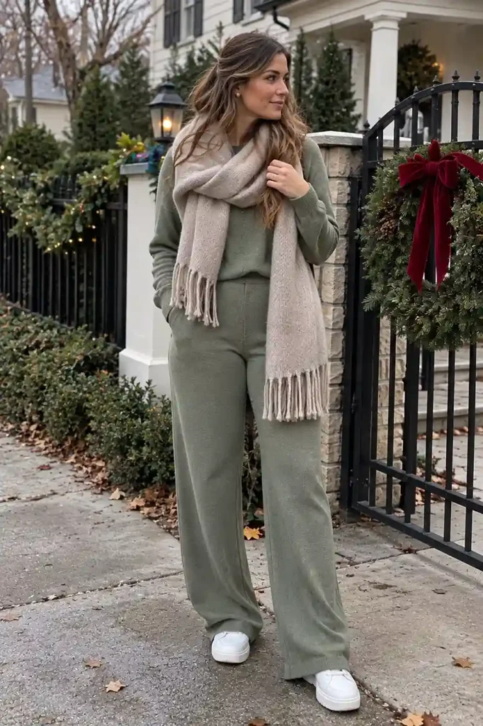 Matching knit set with a wool scarf