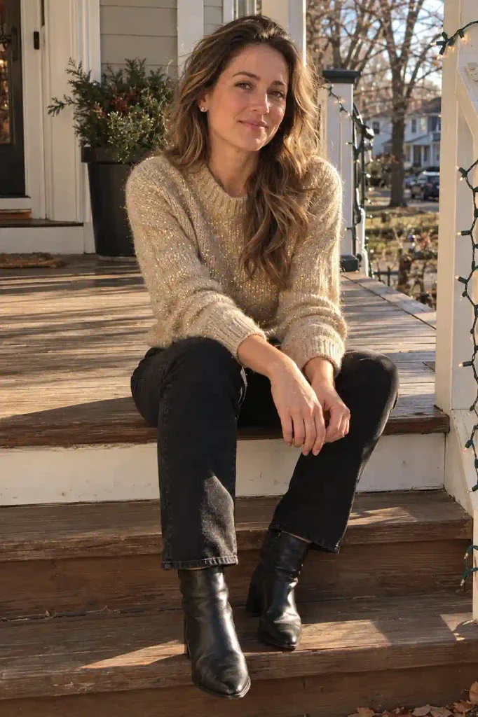 Metallic knit with black jeans