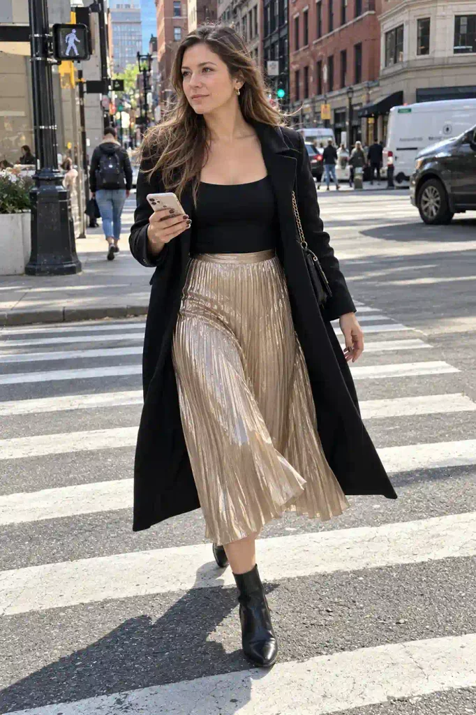 Metallic pleated skirt