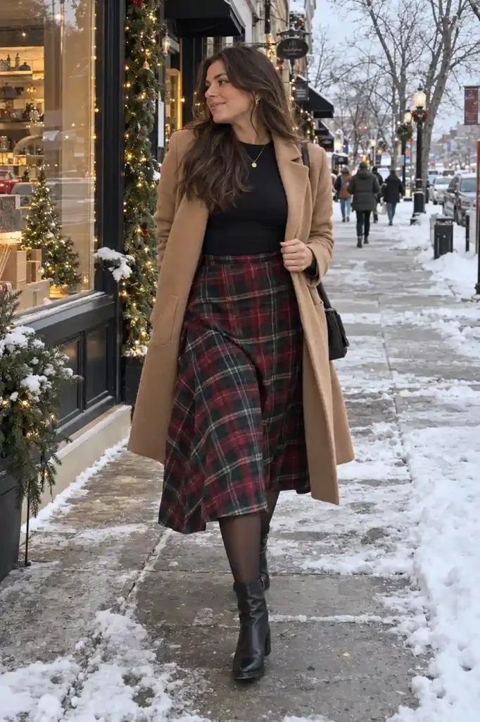 Midi skirt in tartan with a black