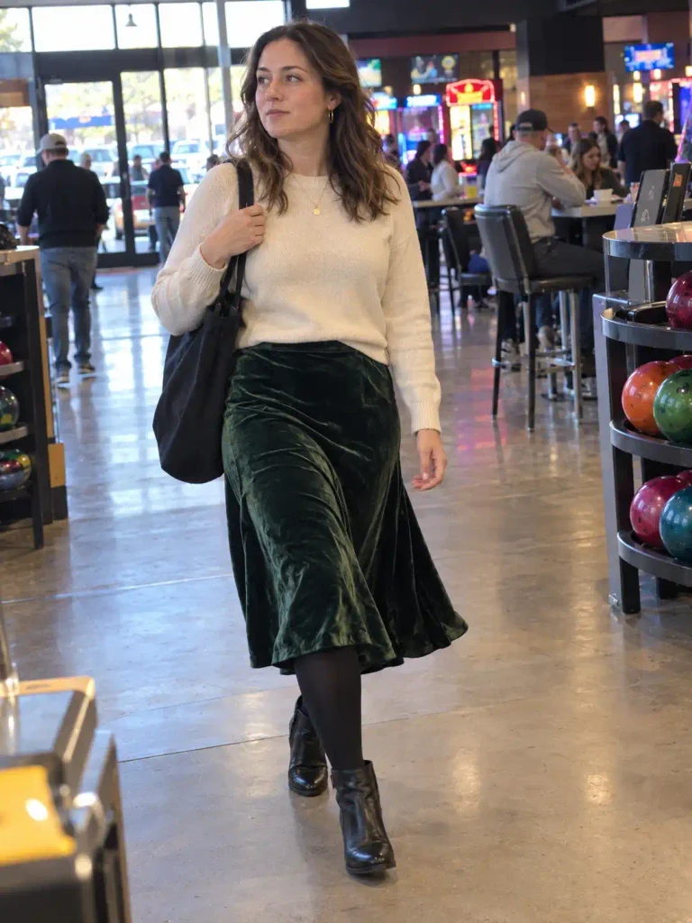 Midi skirt with thick tights