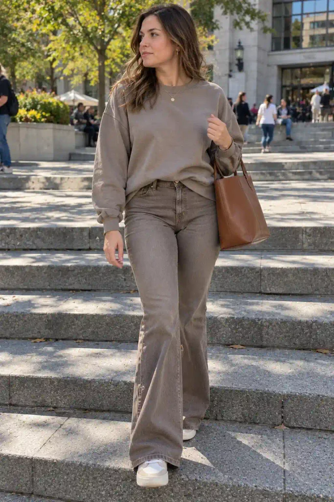 Monochrome sweatshirt and flare set