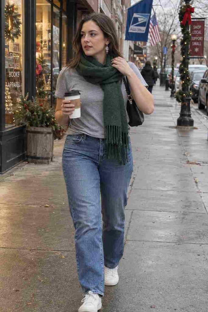Neutral tee with festive