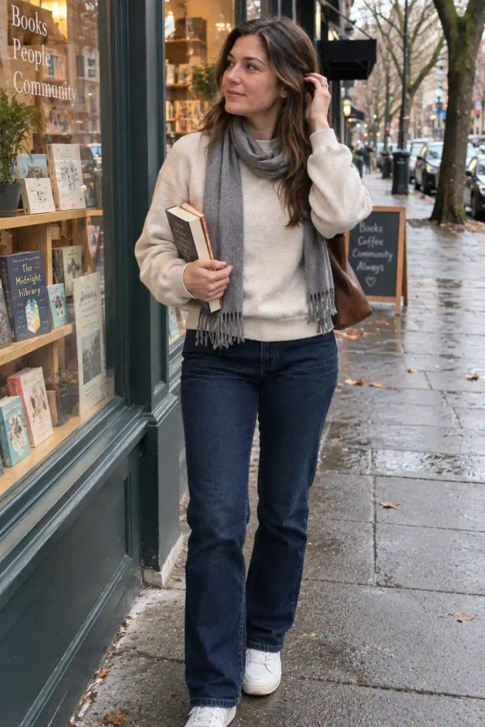 Oatmeal sweatshirt with dark indigo