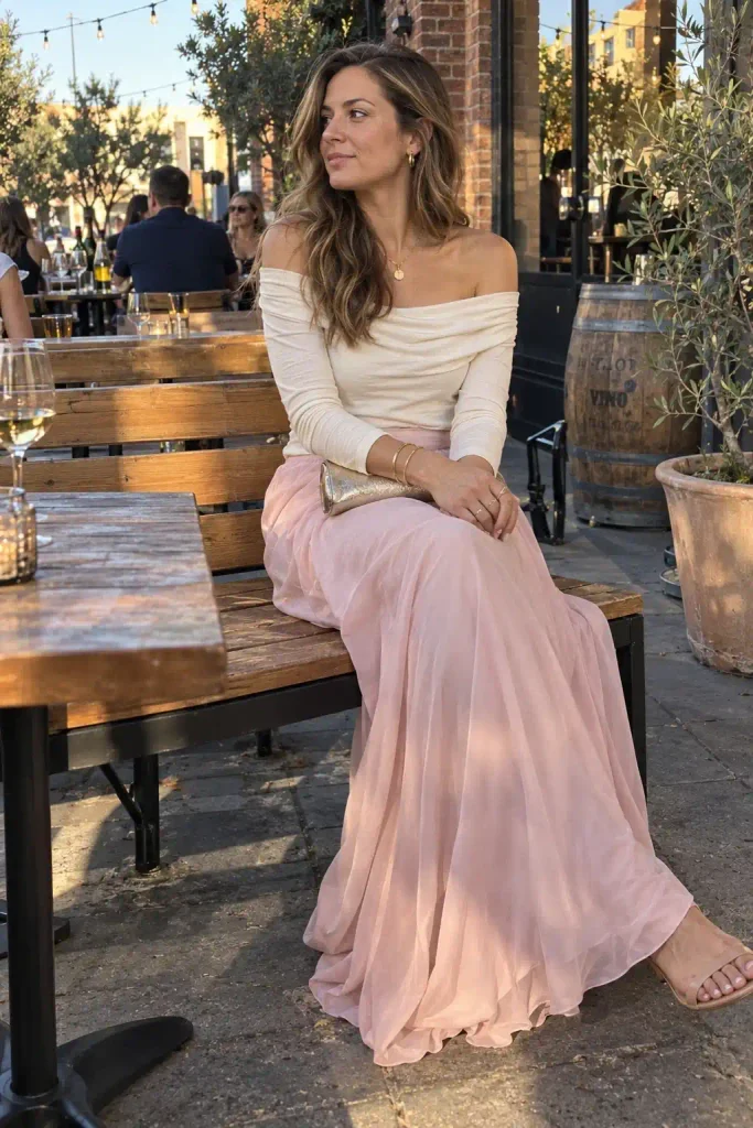 Off-shoulder cream top and