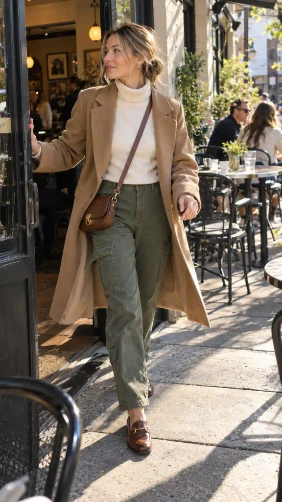 Olive green cargo pants dressed up