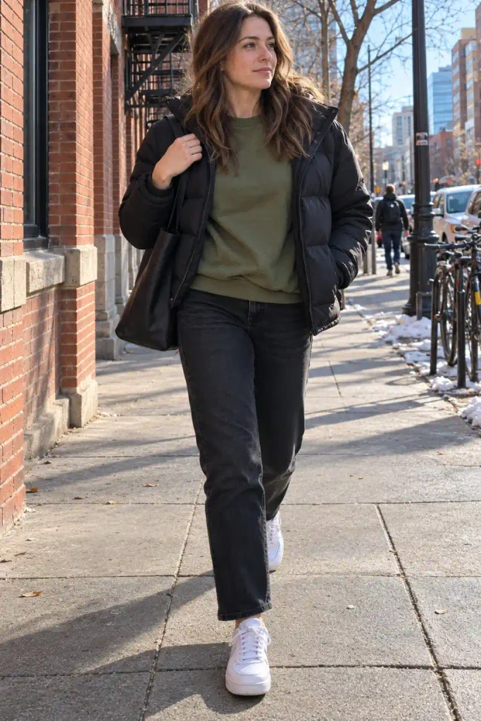 Olive green sweatshirt withShoes and boots