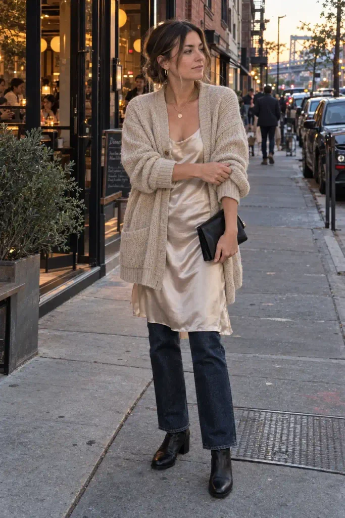 Oversized cardigan with a slip
