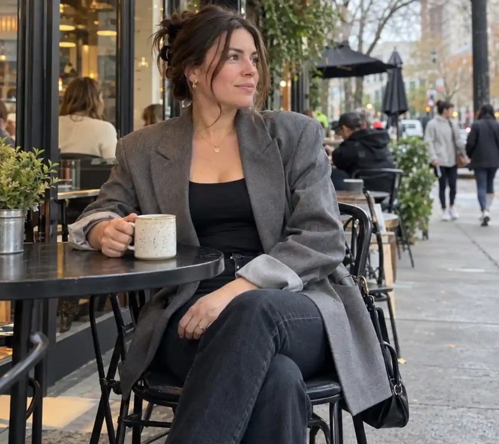 Oversized gray blazer with a