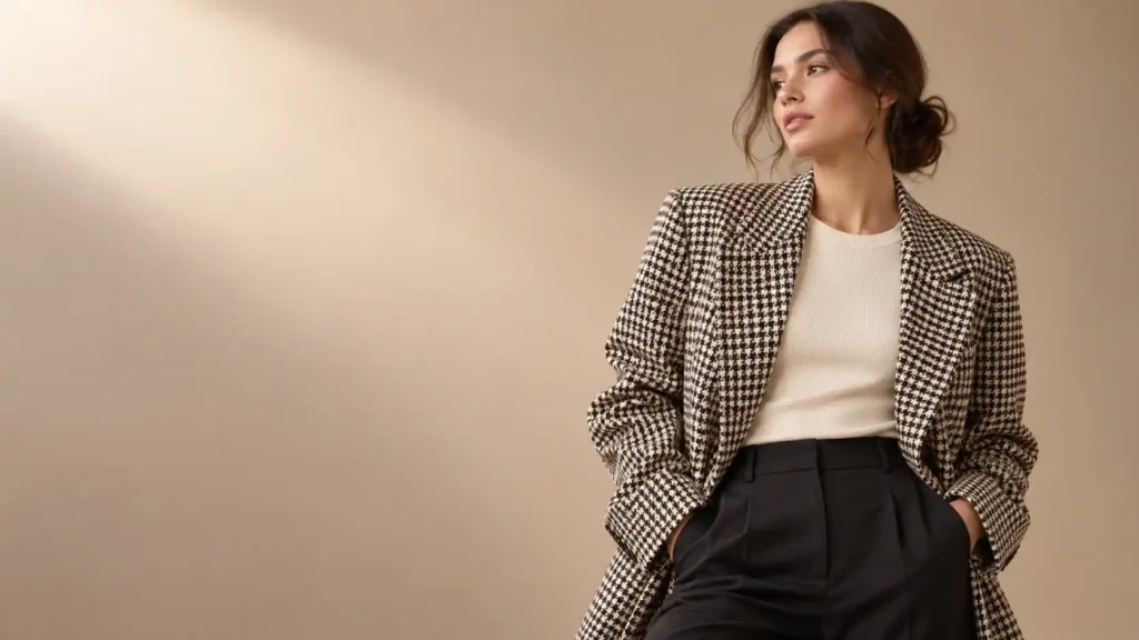 Oversized houndstooth blazer outfit