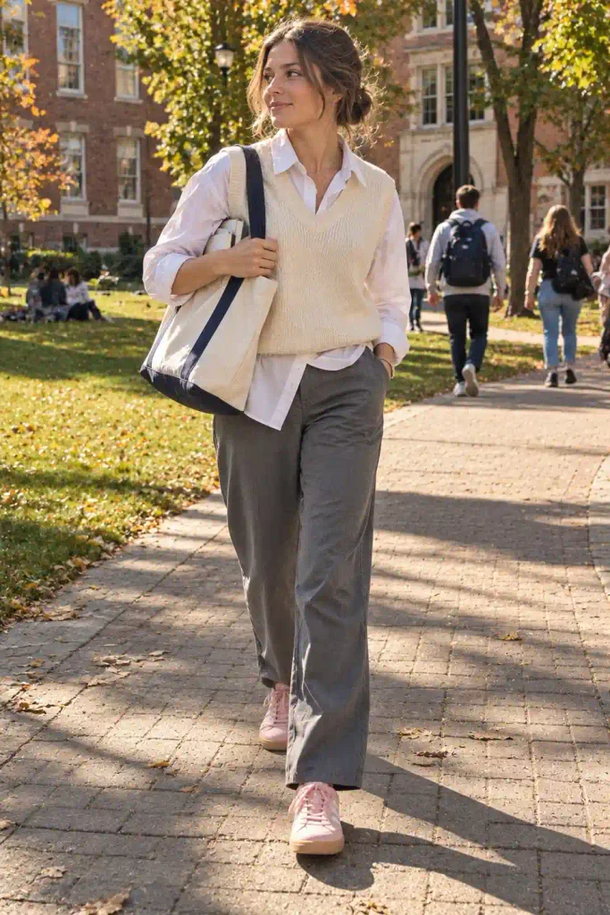 Oversized knit vest over a white