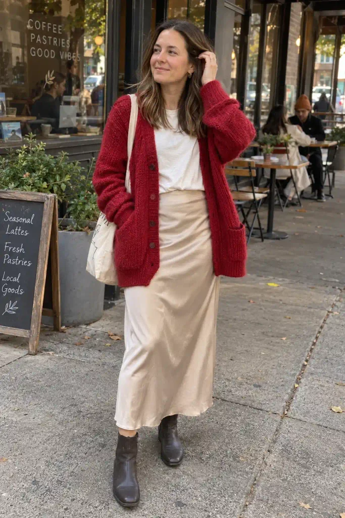 Oversized red cardigan