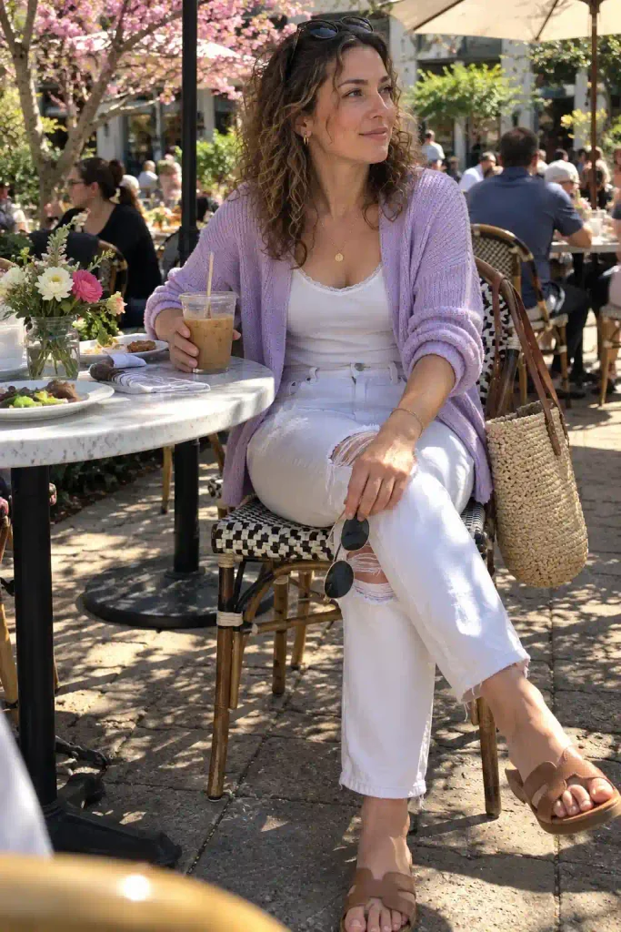 Pastel cardigan with white