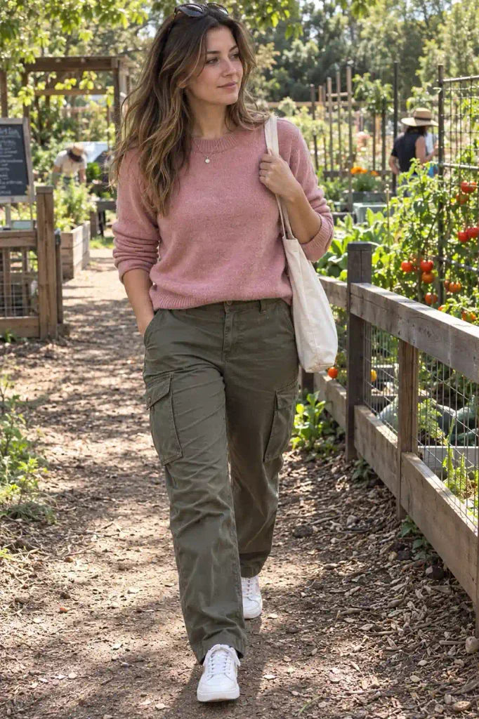 Pink and olive green