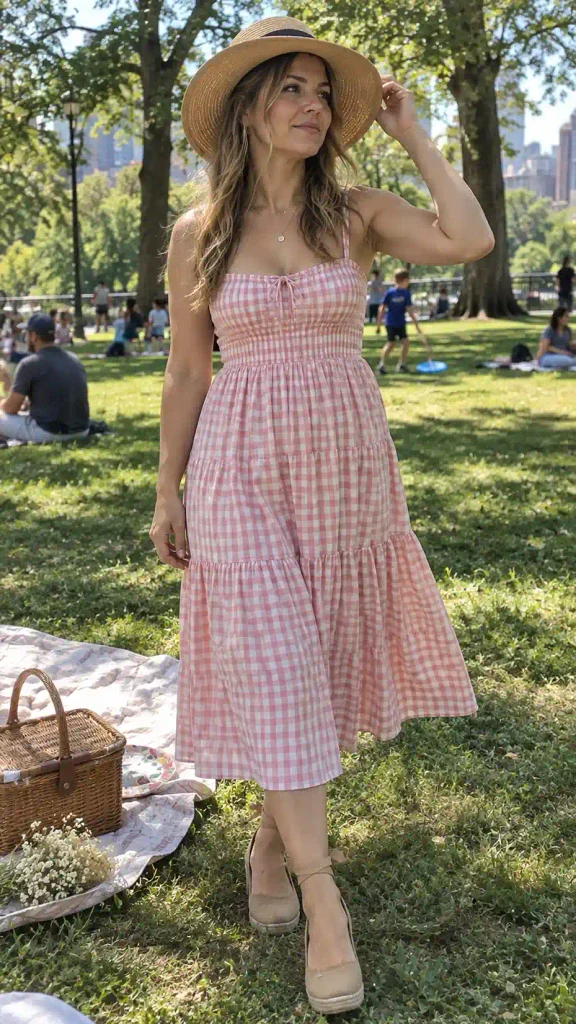 Pink gingham sundress with