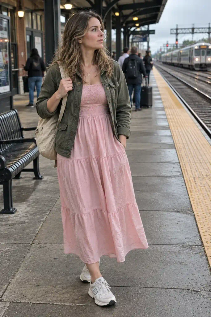 Pink with olive and khaki