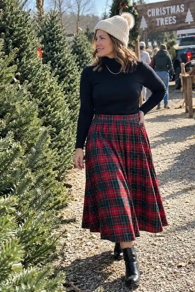 Plaid midi skirt with a fitted