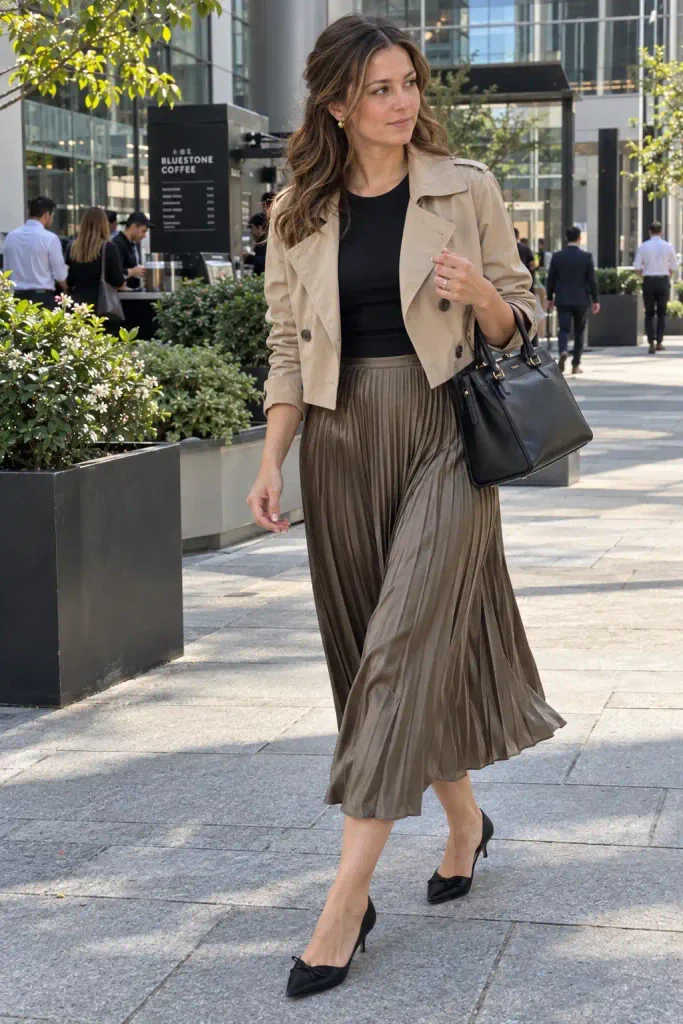 Pleated midi skirt and a bodysuit