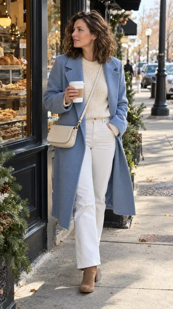 Powder blue coat with cream layers