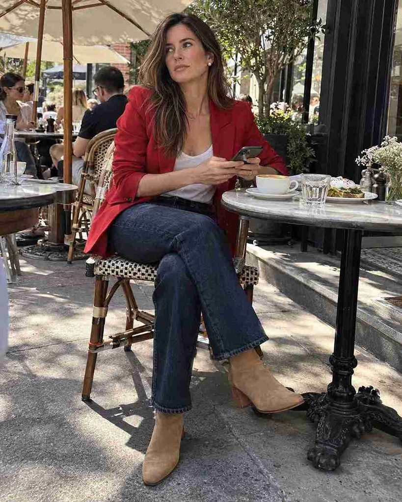 Red blazer with a white tank