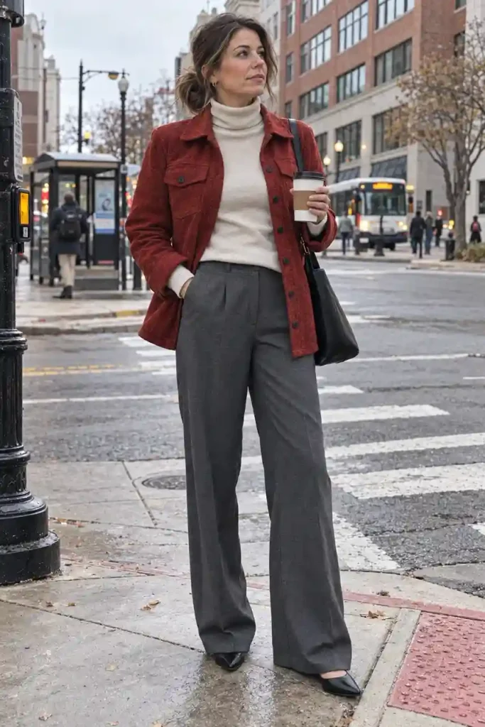 Red shacket outfits for work