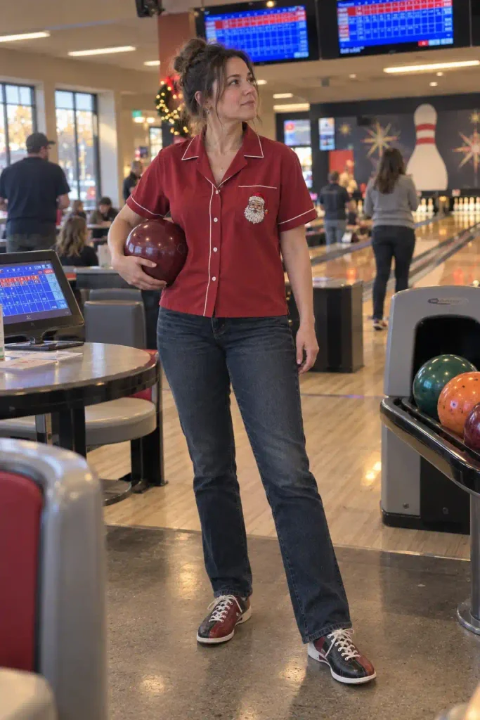 Retro bowling shirt with a Christmas twist