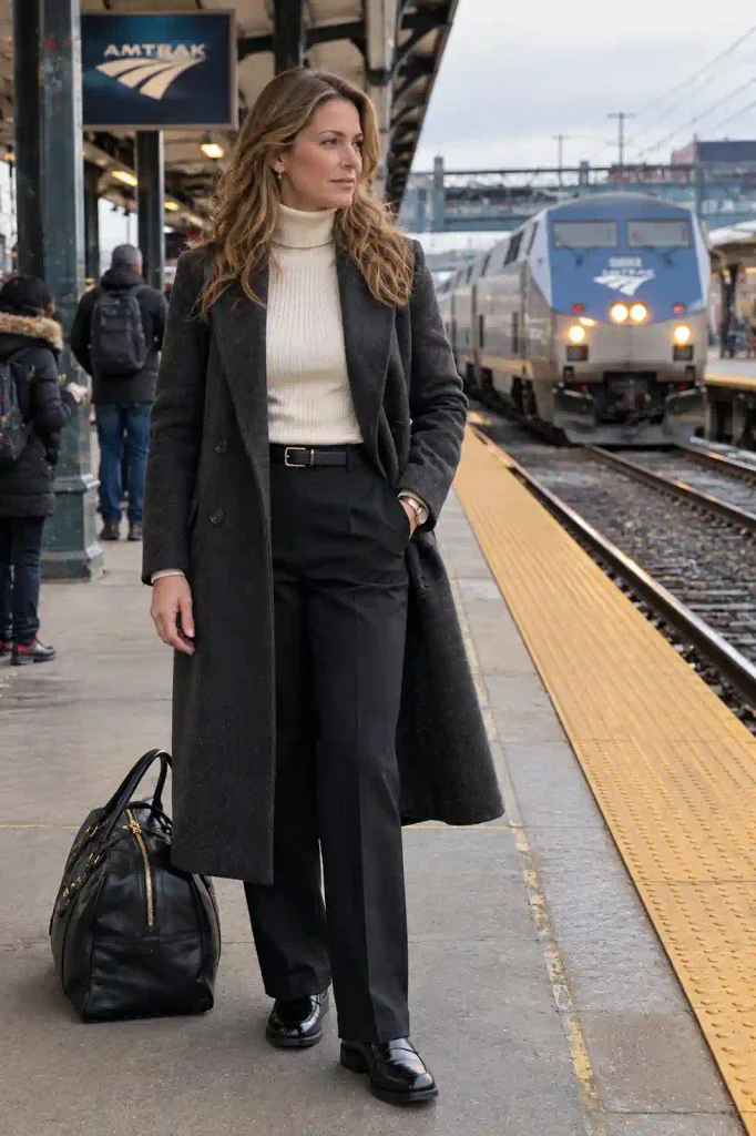 Roll-neck and tailored trousers