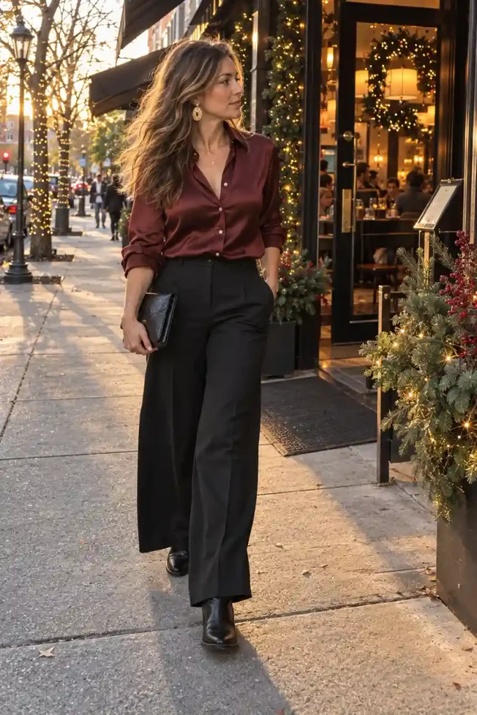 Satin shirt with trousers and a
