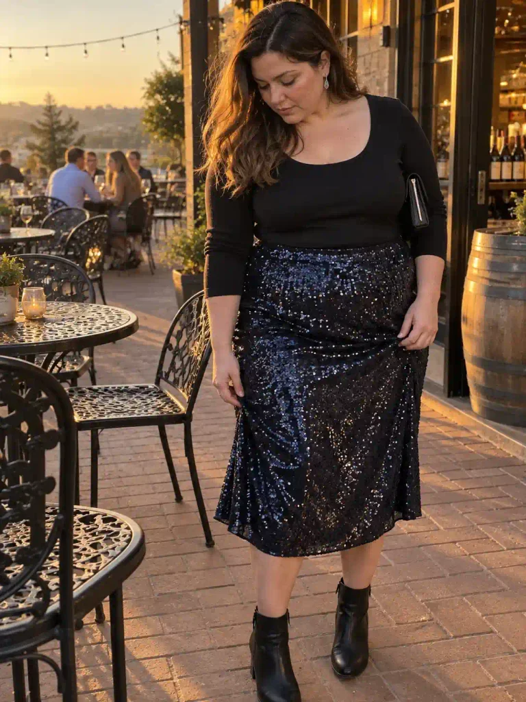 Satin slip dress under a chunky cardigan