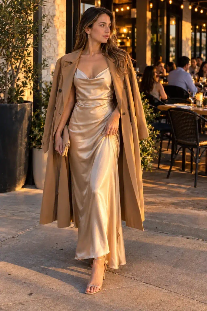 Satin slip with an oversized trench