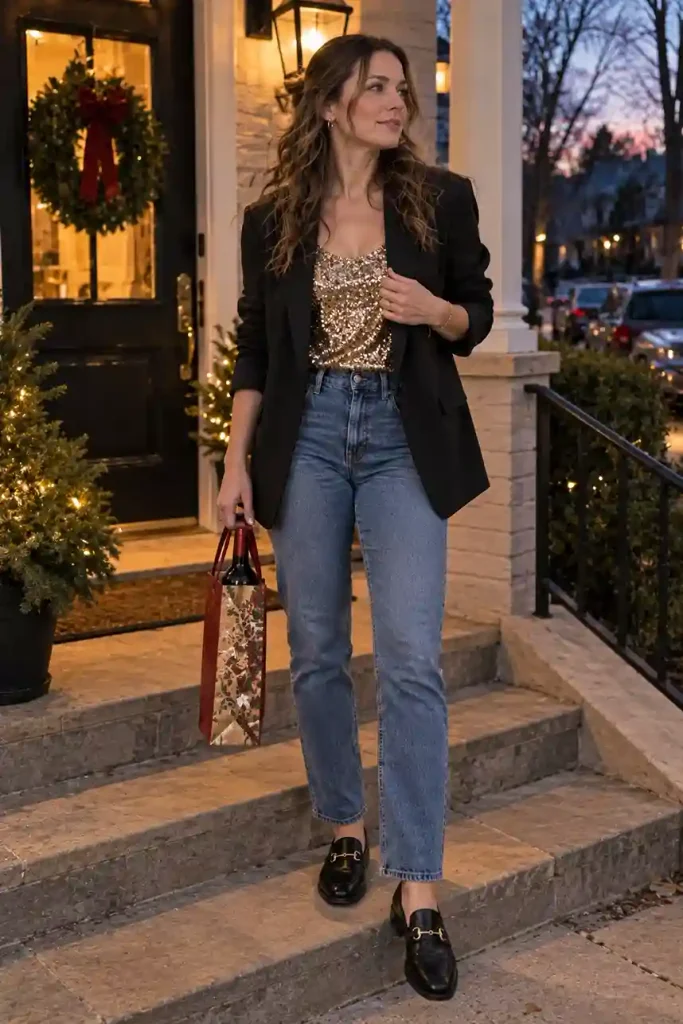 Sequin cami under an