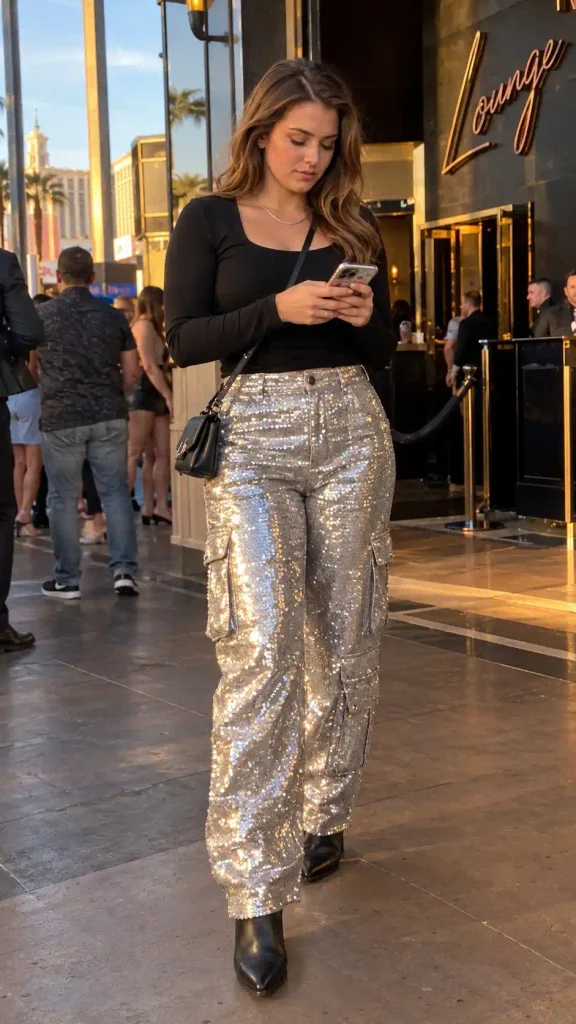 Sequin cargo pants