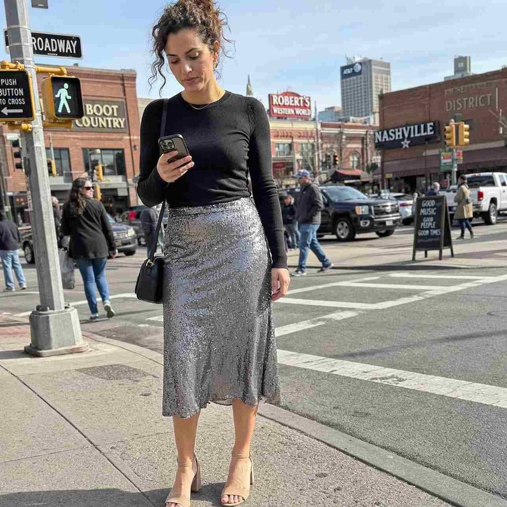 Sequin skirt with a plain knit