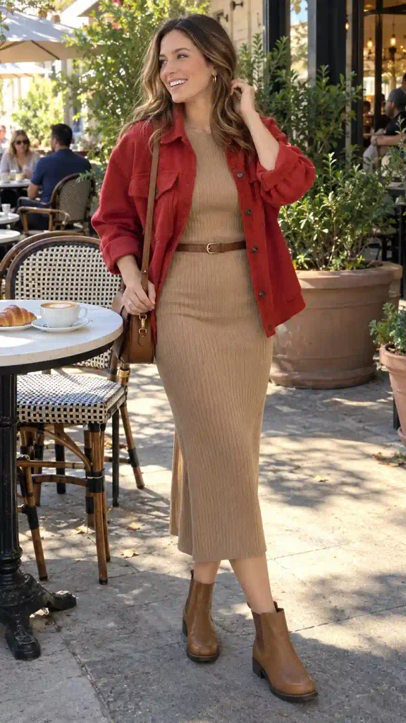 Shacket over a knit dress
