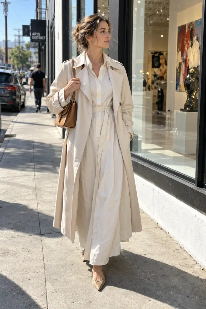 Shirt dress maxi with a long trench
