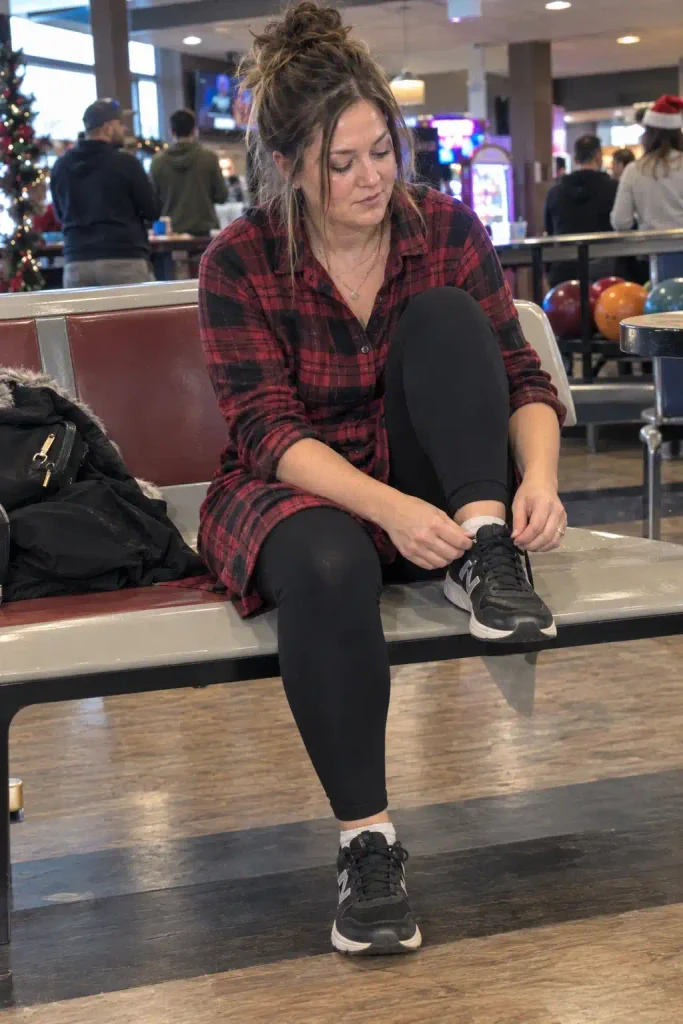 Shirt dress with leggings underneath