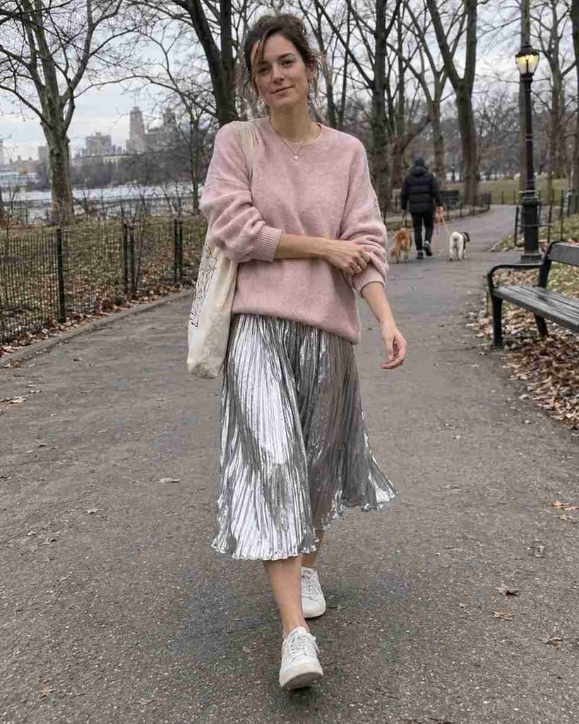 Silver pleated metallic