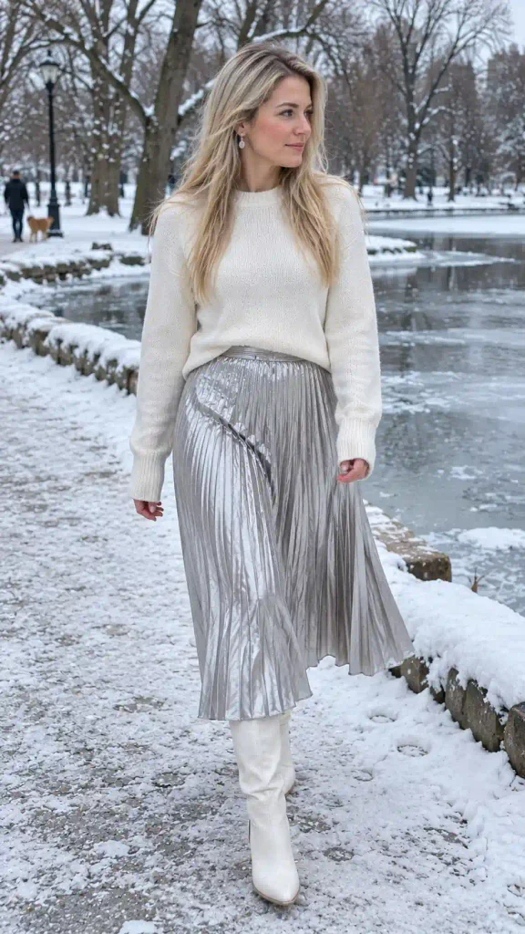 Silver pleated skirt
