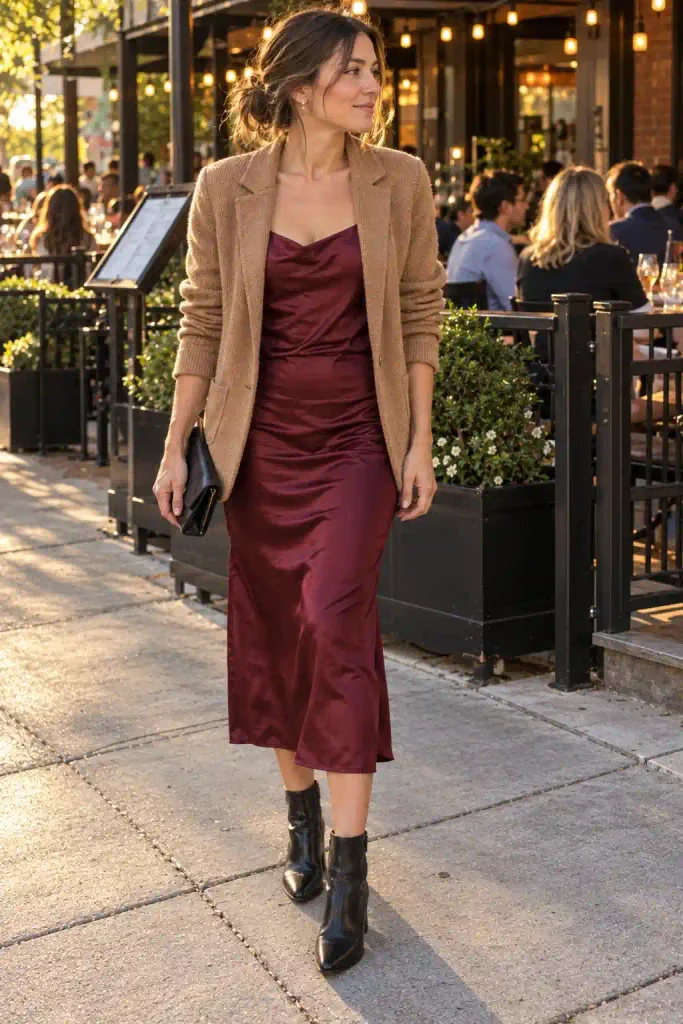 Slip dress and ankle boots